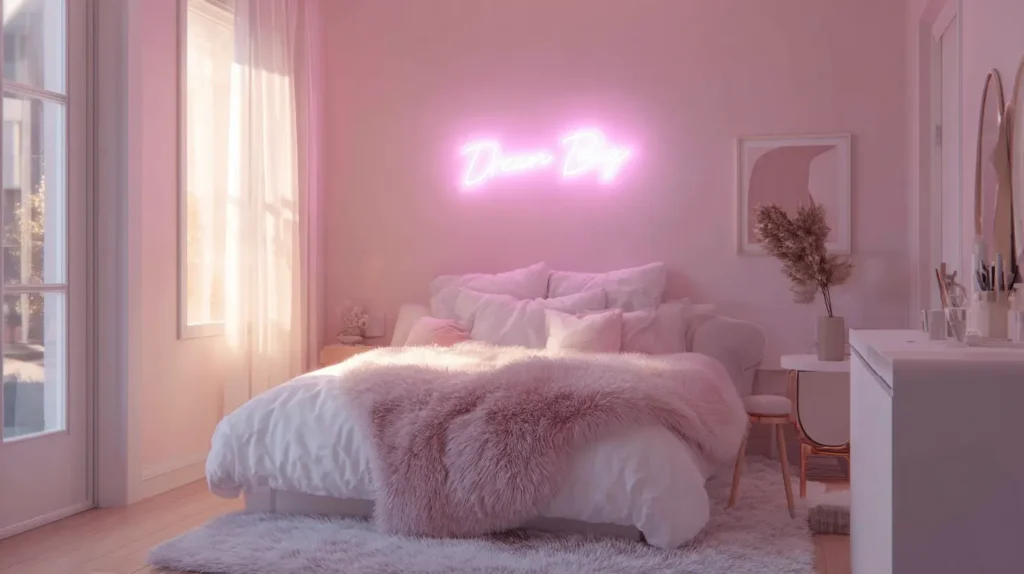 Pastel Pink Wall with Neon Sign Glow