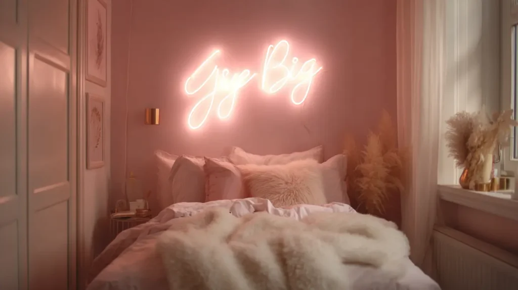 Pastel Pink Wall with Neon Sign Glow