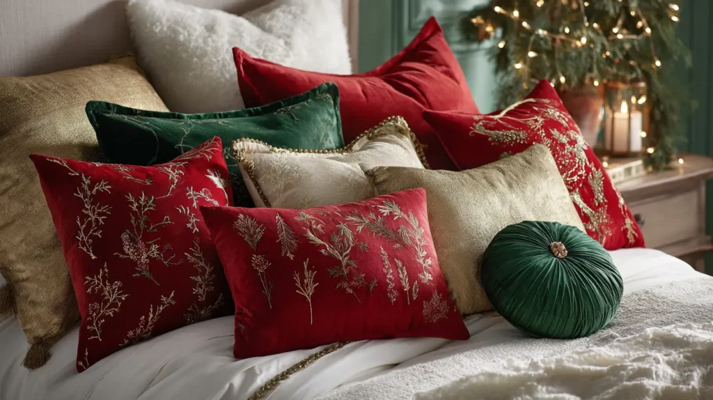 Red, Golden, and Green Accent Pillow Mix