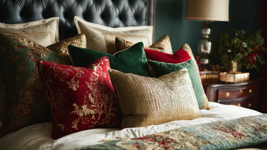 Red, Golden, and Green Accent Pillow Mix