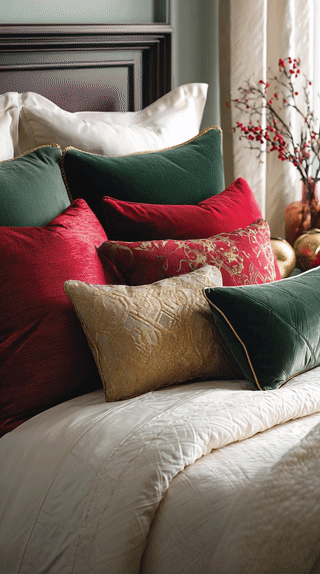 Red, Golden, and Green Accent Pillow Mix