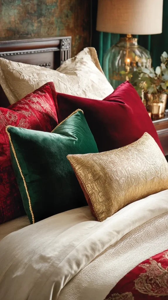 Red, Golden, and Green Accent Pillow Mix