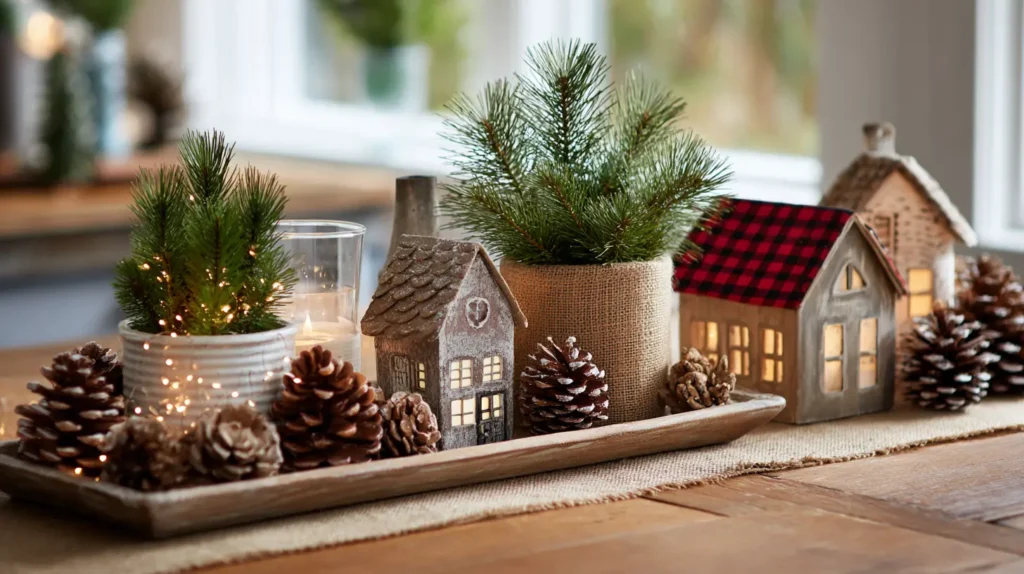 Rustic Burlap, Pinecones, and Nature-Inspired Desk Decor