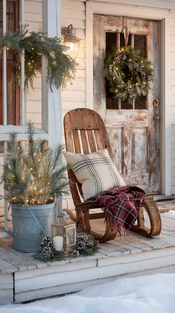 Rustic Farmhouse Entryway with Vintage Sleds