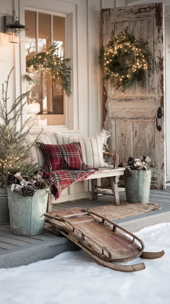 Rustic Farmhouse Entryway with Vintage Sleds