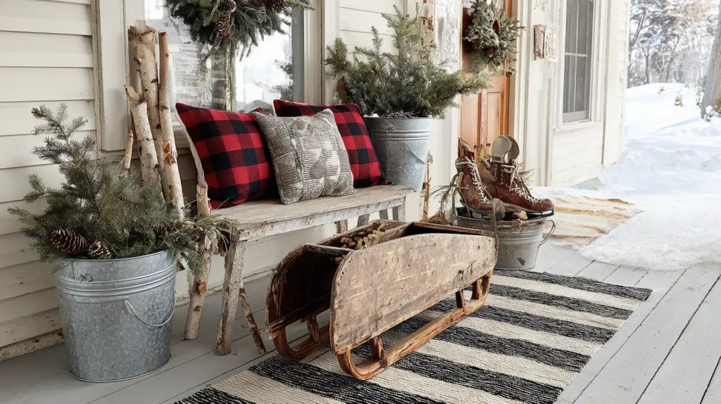 Rustic Farmhouse Entryway with Vintage Sleds