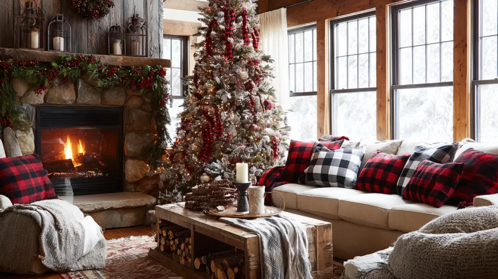 Rustic Farmhouse Tree with Buffalo Plaid and Tartan Ribbon