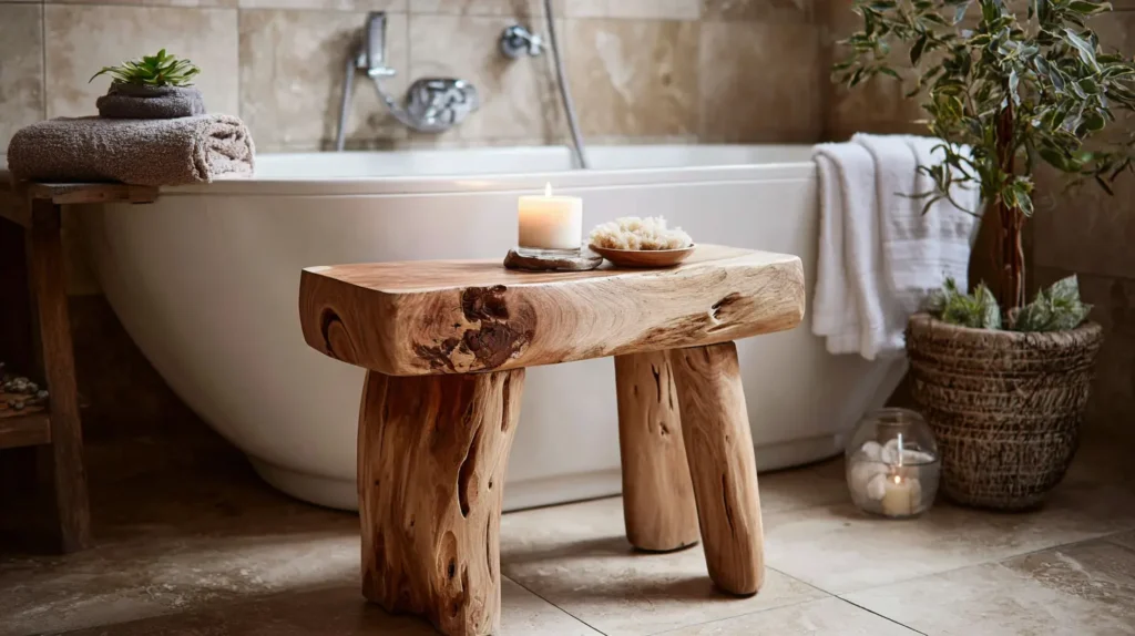 Rustic Wooden Stools for Bathside Essentials