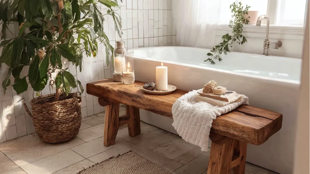 Rustic Wooden Stools for Bathside Essentials