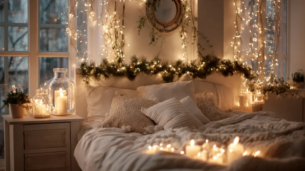 Soft Holiday Lighting to Create a Calm Bedroom Glow