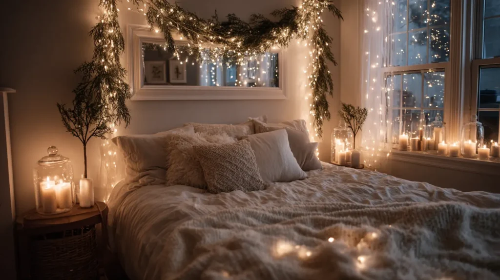 Soft Holiday Lighting to Create a Calm Bedroom Glow