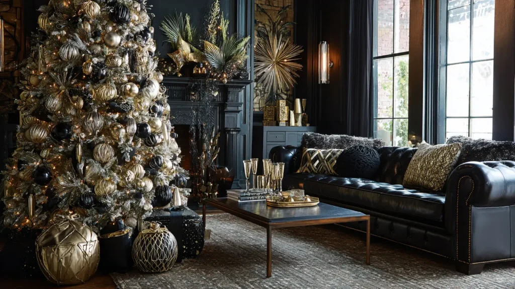 Sophisticated Black and Gold New Year's Eve Style Tree