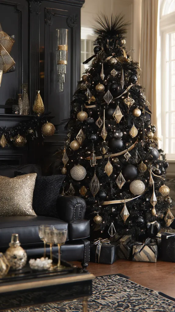 Sophisticated Black and Gold New Year's Eve Style Tree