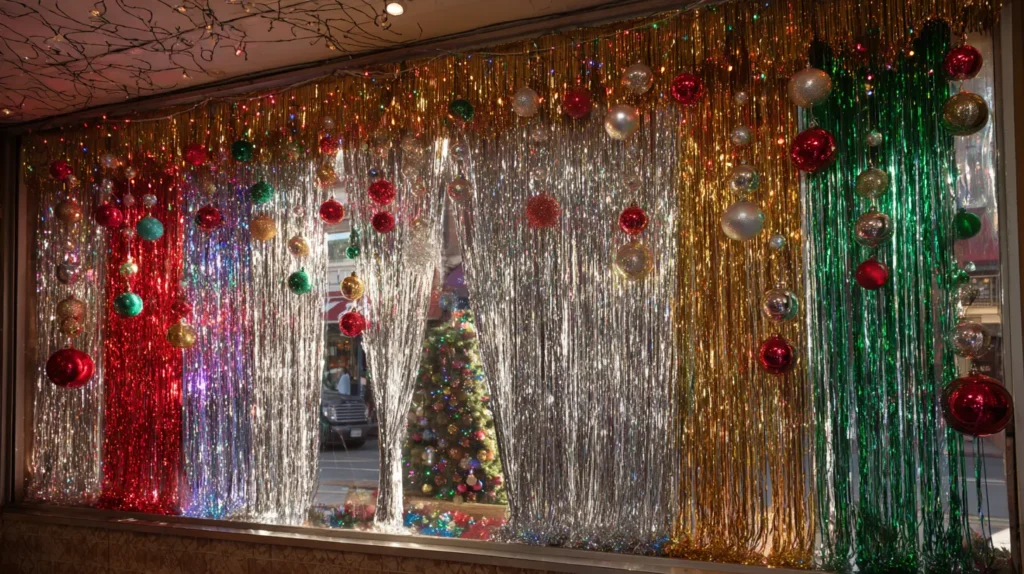 Sparkling Tinsel Window Decor for Retro Holiday Fun