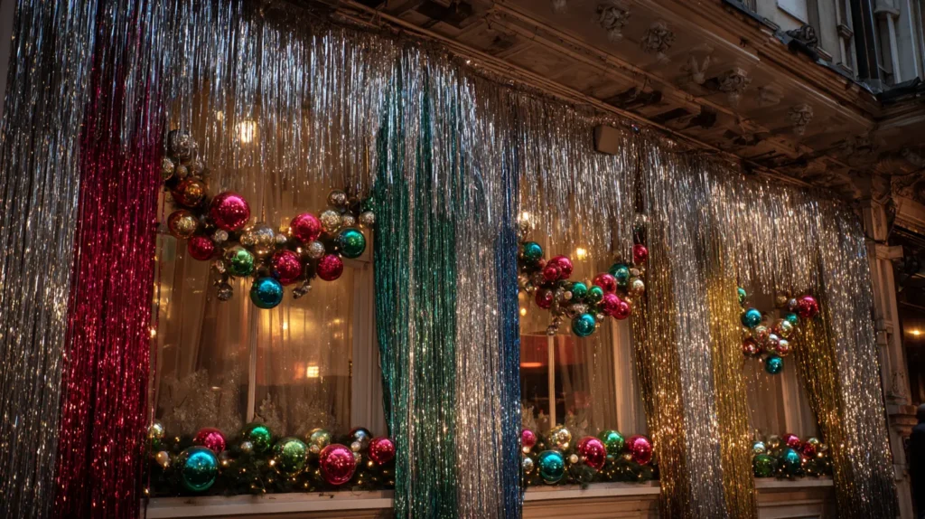 Sparkling Tinsel Window Decor for Retro Holiday Fun