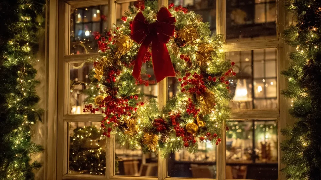 Stunning Outdoor Wreaths with Window Frame Lighting