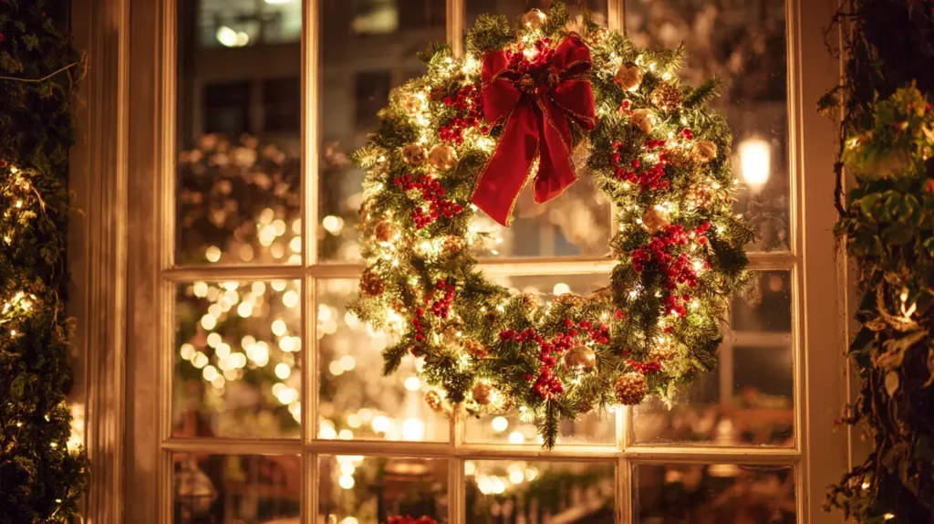 Stunning Outdoor Wreaths with Window Frame Lighting