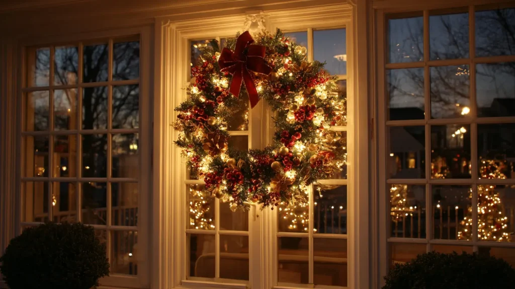 Stunning Outdoor Wreaths with Window Frame Lighting