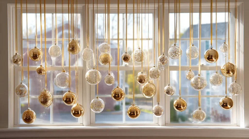 Suspended Ornament Baubles on Satin Ribbons