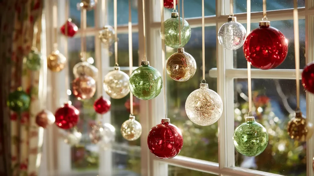 Suspended Ornament Baubles on Satin Ribbons
