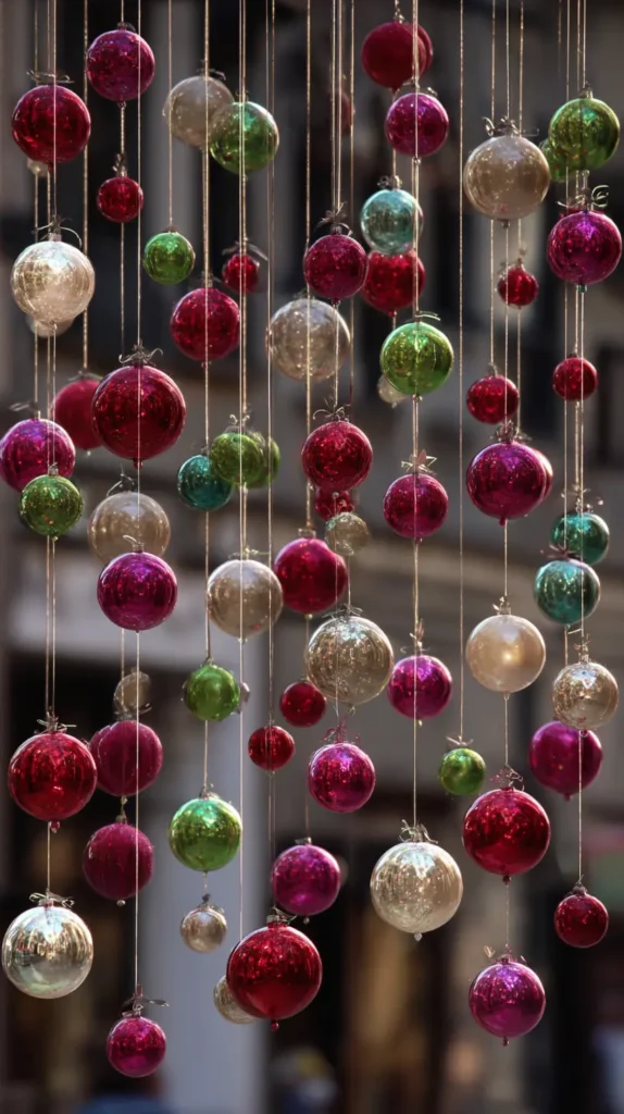 Suspended Ornament Baubles on Satin Ribbons