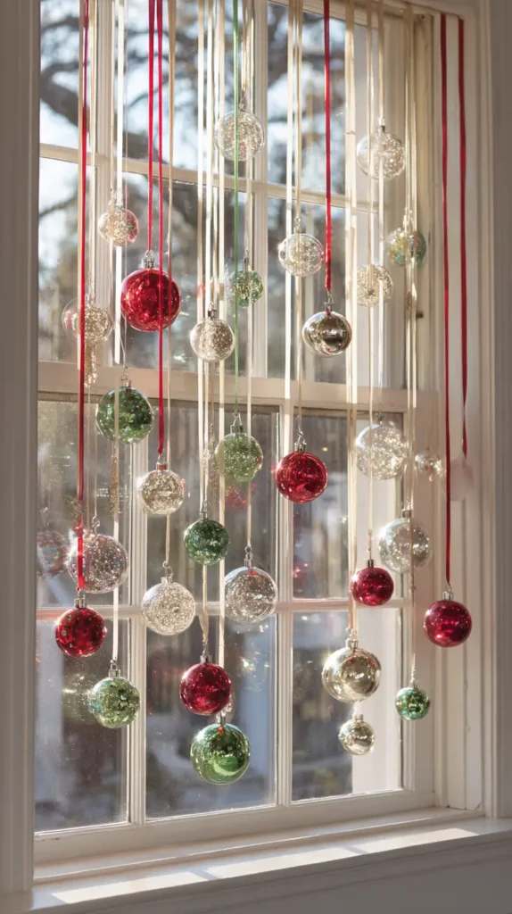 Suspended Ornament Baubles on Satin Ribbons