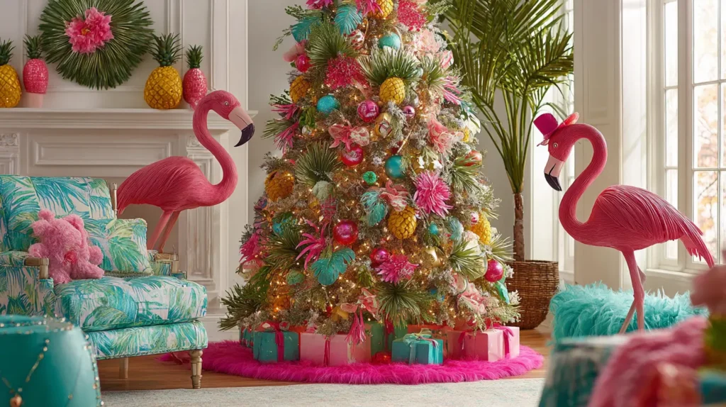 Tropical & Flamingo Christmas Tree Theme