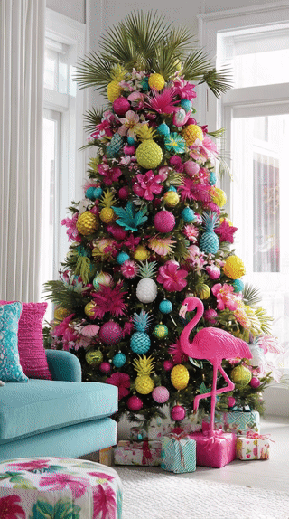 Tropical & Flamingo Christmas Tree Theme