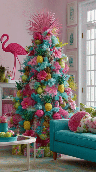 Tropical & Flamingo Christmas Tree Theme
