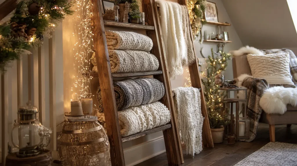 Vertical Ladder Displays for Blankets and Decor