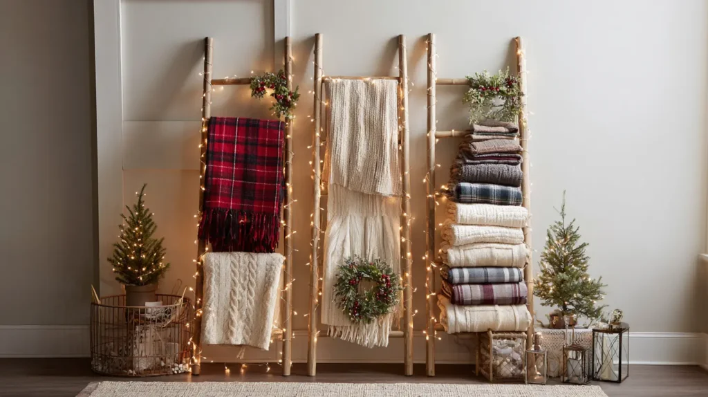 Vertical Ladder Displays for Blankets and Decor