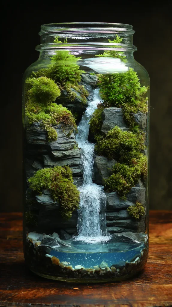 Vertical Mason Jar Waterfall Ecosystem
