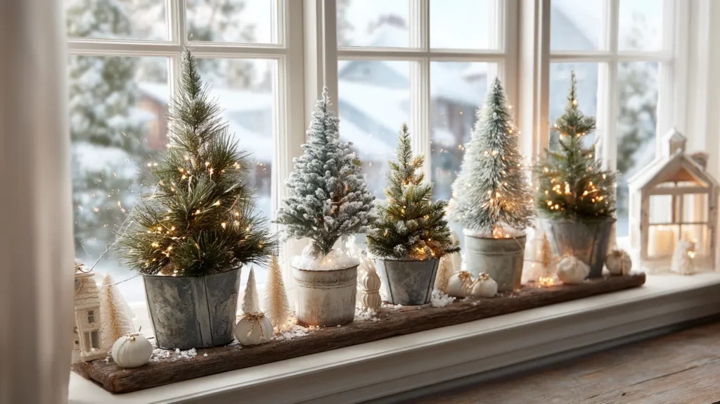 Window-Mounted Mini Christmas Trees