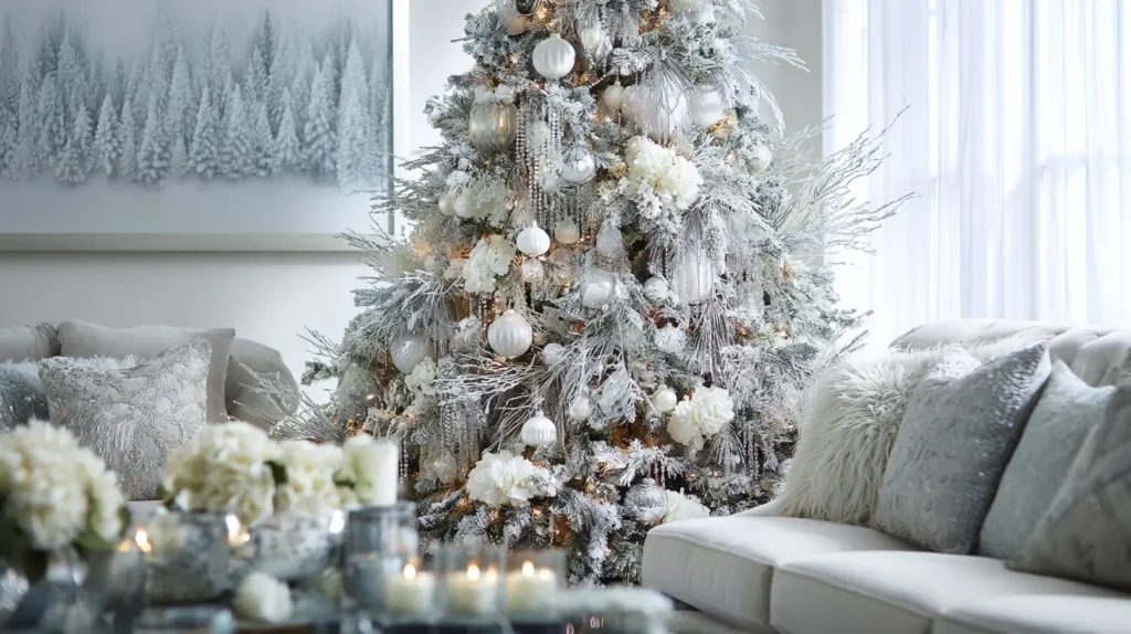 Winter Wonderland Flocked Tree with White and Silver Accents