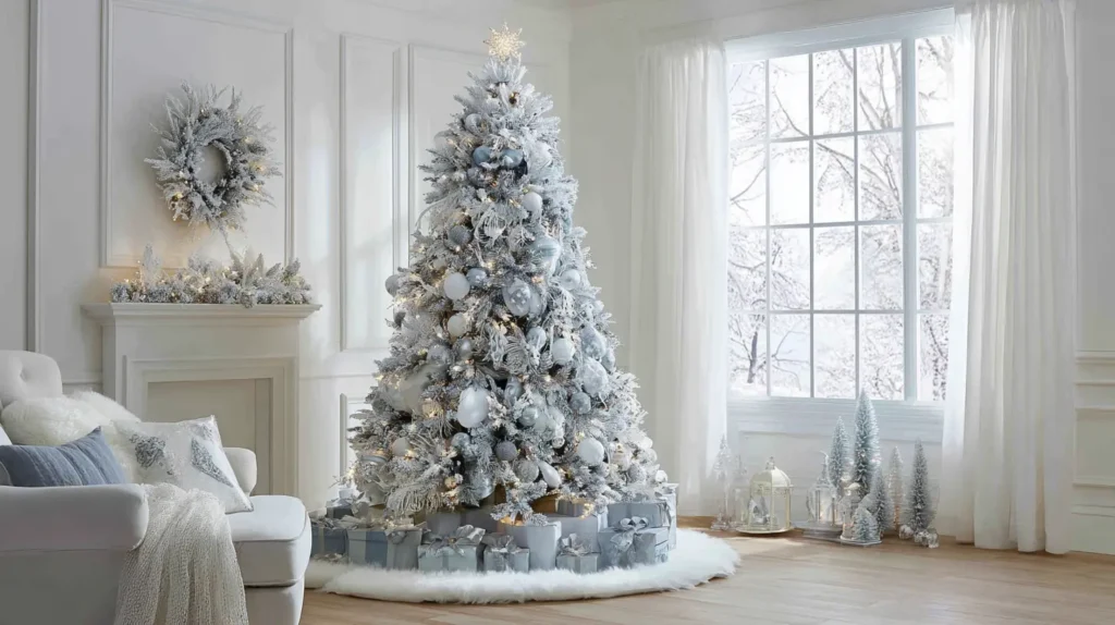 Winter Wonderland Flocked Tree with White and Silver Accents