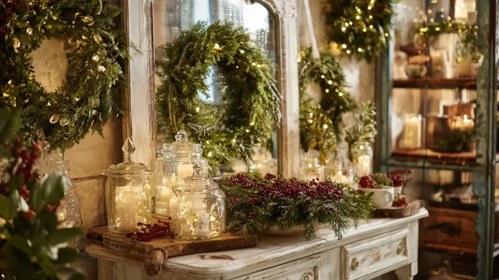 Wreaths on Mirrors, Cabinets, and Windows