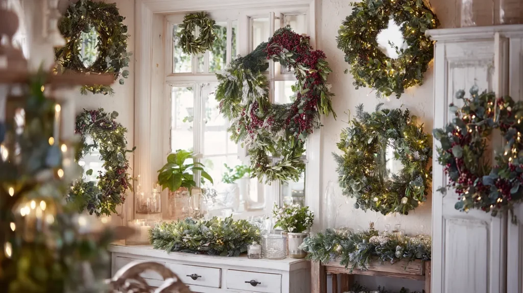 Wreaths on Mirrors, Cabinets, and Windows