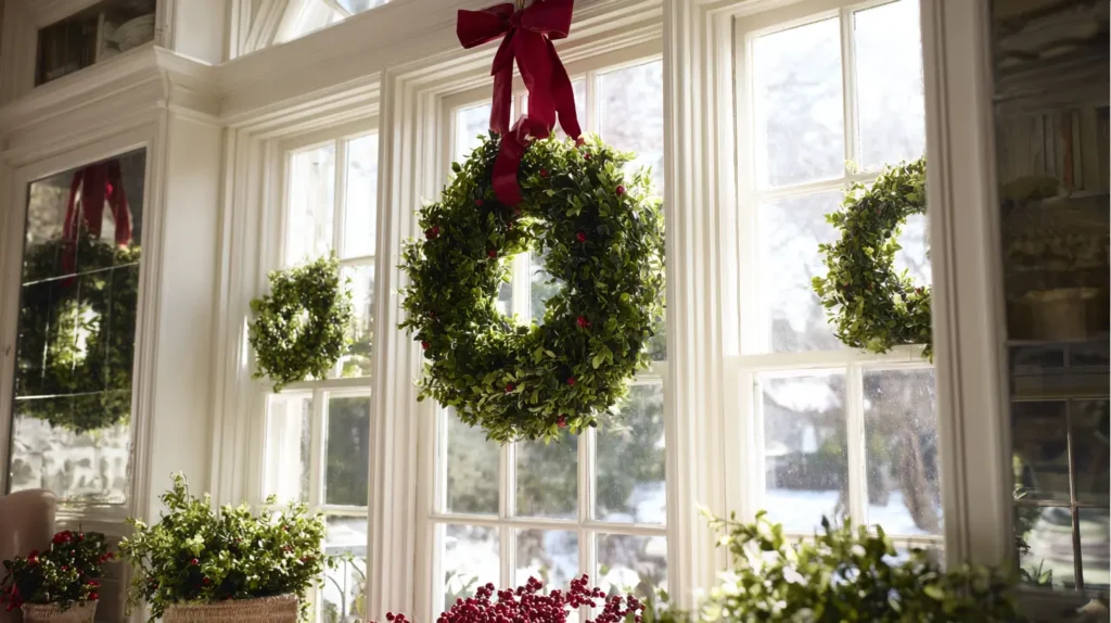 Wreaths on Mirrors, Cabinets, and Windows