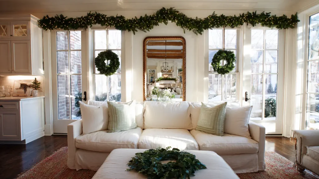 Wreaths on Mirrors, Cabinets, and Windows