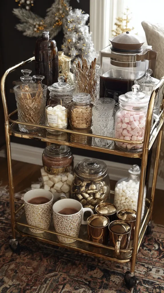 A Compact Bar Cart or Hot Cocoa Station for Beverage Service and Decor