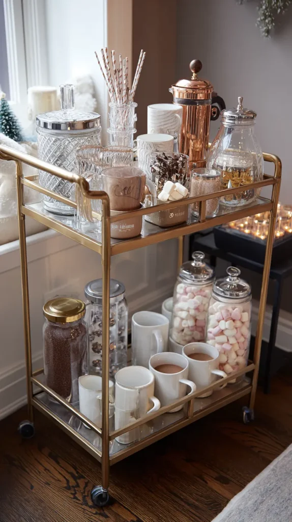 A Compact Bar Cart or Hot Cocoa Station for Beverage Service and Decor
