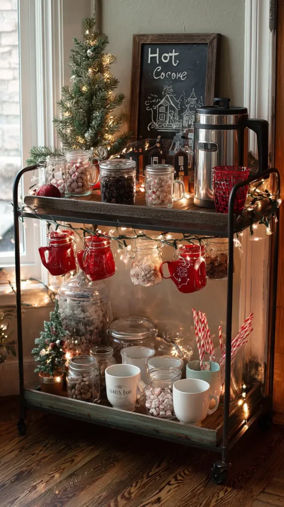 A Compact Bar Cart or Hot Cocoa Station for Beverage Service and Decor