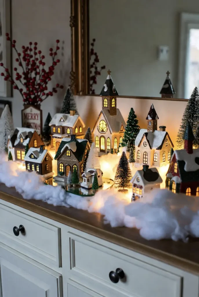 A Festive Buffet or Sideboard Display for Serving and Holiday Villages