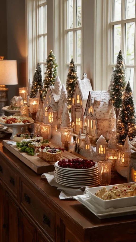 A Festive Buffet or Sideboard Display for Serving and Holiday Villages