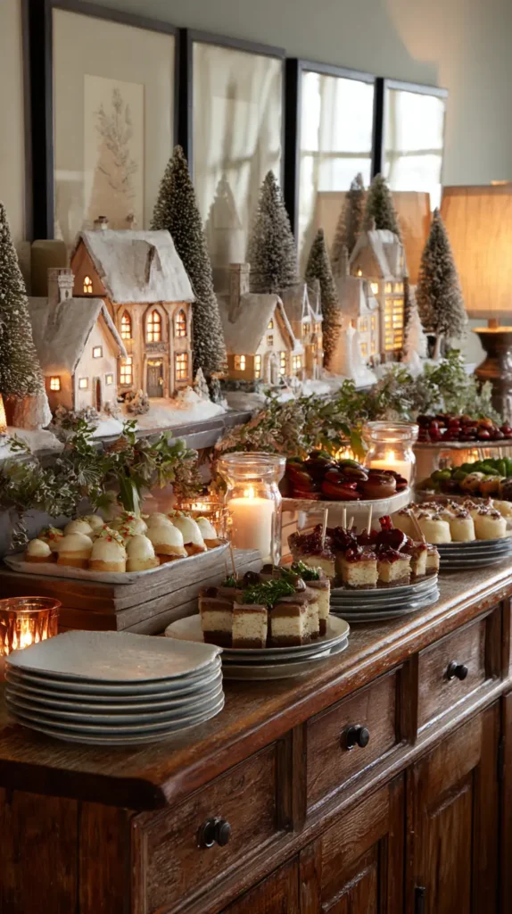 A Festive Buffet or Sideboard Display for Serving and Holiday Villages