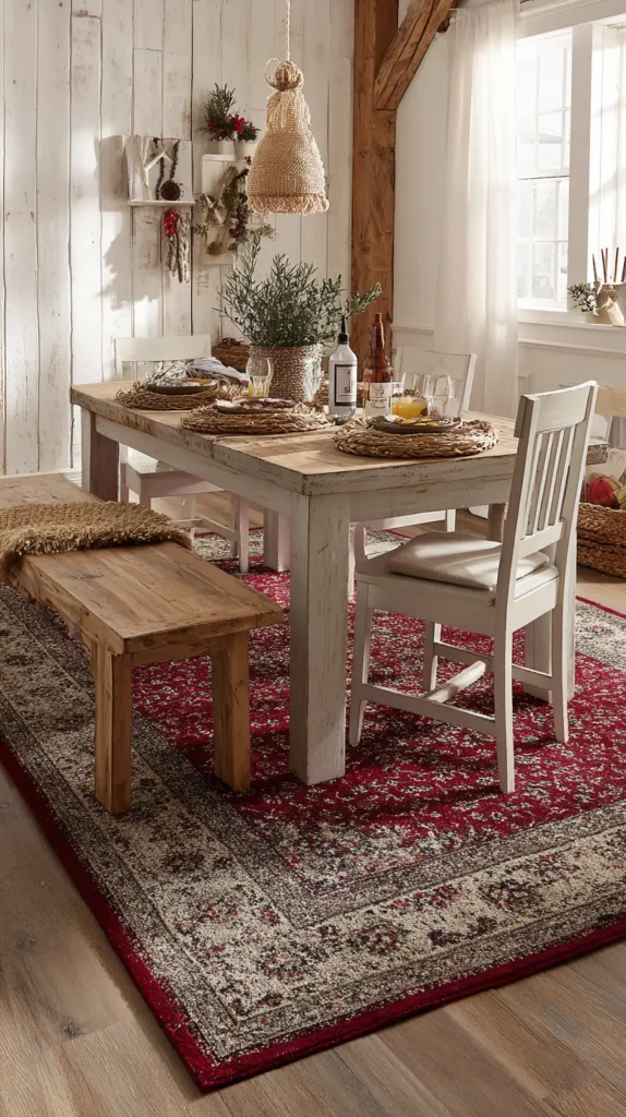 A Seasonal Area Rug to Anchor and Add Warmth Under the Dining Table