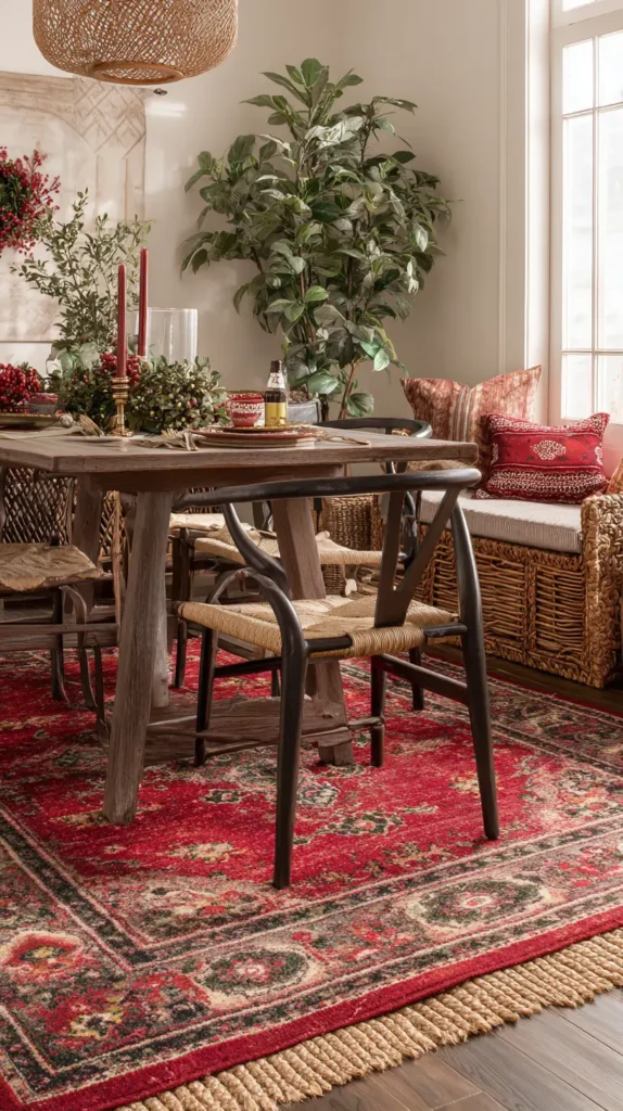 A Seasonal Area Rug to Anchor and Add Warmth Under the Dining Table
