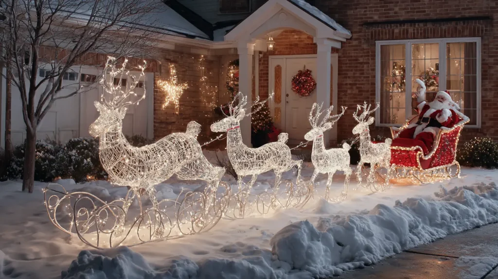Animated Lighted Reindeer, Santa, and Sleigh Yard Figures