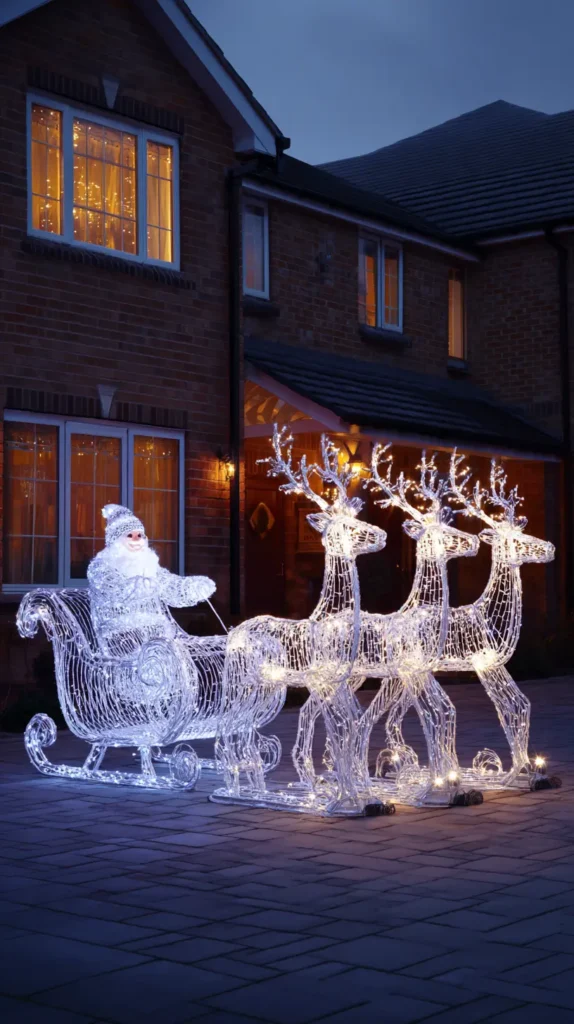 Animated Lighted Reindeer, Santa, and Sleigh Yard Figures