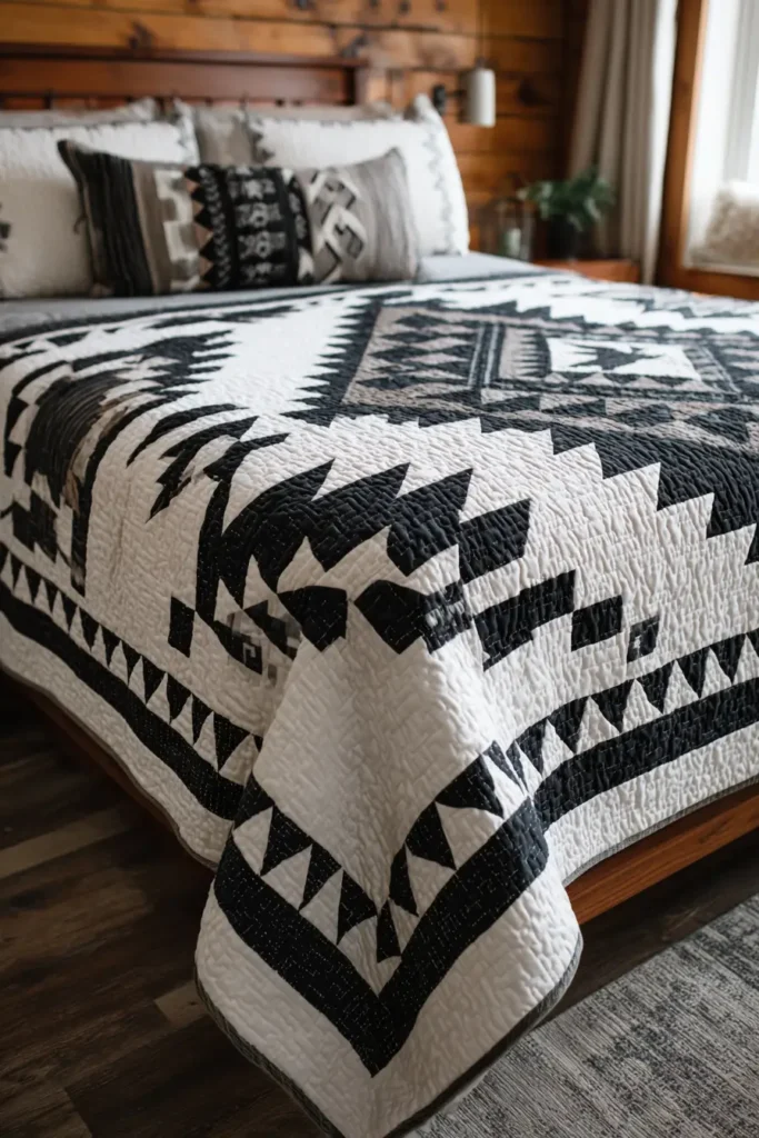 Aztec and Tribal Print Black and White Quilts